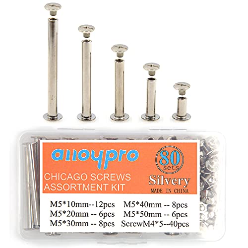80 Pcs Phillips Chicago Binding Screws M5 x 10/20/30/40/50mm Silvery Scrapbook Extenders Post Binding Barrels and Screws Assortment Kit for Scrapbook Photo Albums/Book Binding - size: Silvery M5x10/20/30/40/50