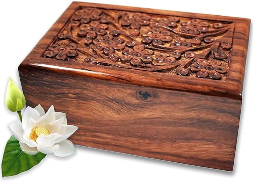 Handcrafted Wooden Urn (Medium Size) Beautiful Unique Tree of Life Rosewood Design - Urns for Human or Pet Ashes - size: L-8x6x4