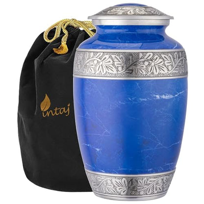 Marble Finish Metal Cremation Urn for Human Ashes, 200 Cu in, Blue - color: Blue, size: Large