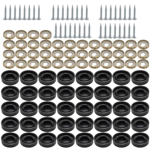 40 PCS Black 304 Metal Decorative Screws Cover Cap, 0.63 inches / 16 mm Diameter, with Caps and Washers, Suitable for Fasteners, Construction, Coffee Tables and Glass Furniture