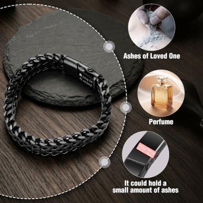 abooxiu Urn Bracelet for Human Ashes Cremation Bracelet Stainless Steel Ashes Bracelet Cremation Jewelry Urn Keepsake Memorial Ash Holder for Men Women - style: Black-Forever in My Heart