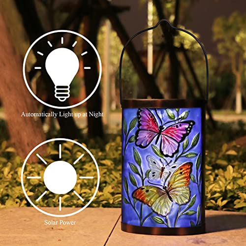 Butterfly Solar Lantern Outdoor Waterproof Hanging Glass Garden Light - color: Royal Blue