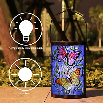 Butterfly Solar Lantern Outdoor Waterproof Hanging Glass Garden Light - color: Royal Blue