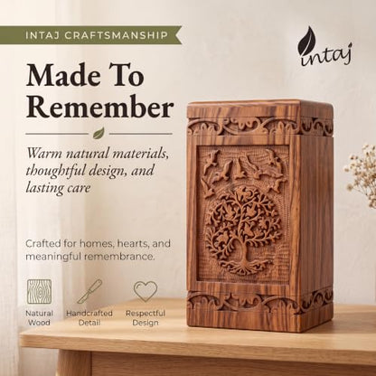 Tree of Life Wooden Urn for Human Ashes, Large 180 cu in, Rosewood - color: Rosewood Tree and Birds, size: Large (180 lbs)