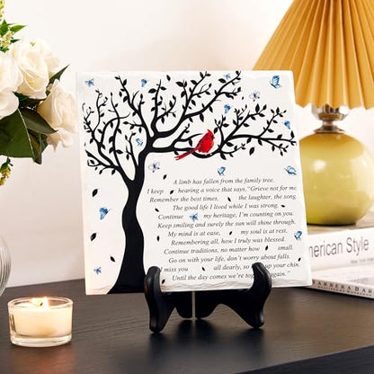WOODEXPE Sympathy Plaque Sympathy Gift Memorial Gifts with Wooden Stand A Limb Has Fallen from The Family Tree Funeral Condolences Bereavement Grief Gifts Decor Sign Plaque for Loss of Loved One