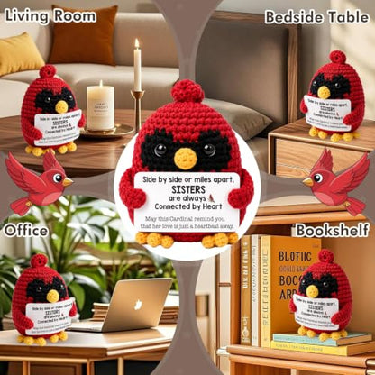 Handmade Crochet Cardinal Memorial Gift Loss of Sister Siblings Bereavement Sympathy Remembrance Comfort Condolence Passed Away Loved One Angel Red Bird Spiritual Messenger Keepsake - style: Loss of Sister