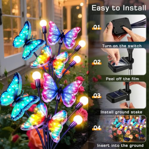 TEDOF 4 Pack Solar Butterfly Outdoor Lights Waterproof for Garden - color: 4 Pack Butterfly Firefly Lights
