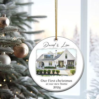Personalize Our 2025 First Christmas Married at Our New Home Ornament Custom Name Homeowners House Photo Housewarming Wedding Gift for Couples Newlyweds Just Engaged Family Special Holiday Keepsake - color: Photo House
