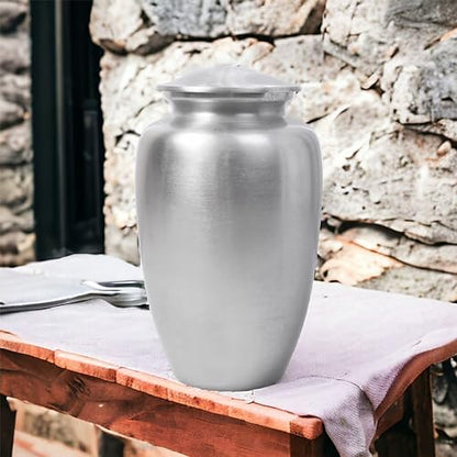 Lightnpro Decorative Cremation Urn for Human Ashes - Beautiful Elegant Hand Engraved Funeral Memorial with Secure Screw-Top Lid for Your Loved Ones Remains with Elegant Finish- 10 Inch Silver - size: 10" Plain
