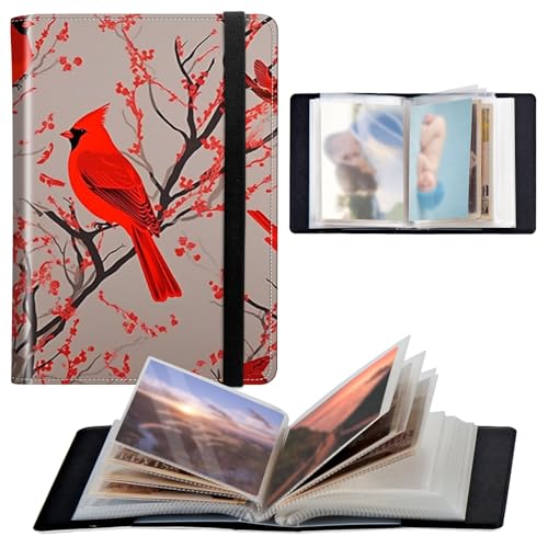 Photo Album 4x6 120 Pockets Photos with Elastic Band, PU Leather Photo Books Small Mini Capacity Picture Album for Family Wedding Travel Anniversary Baby Vacation Pictures,Red Cardinal Birds - color: Red Cardinal Birds