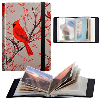 Photo Album 4x6 120 Pockets Photos with Elastic Band, PU Leather Photo Books Small Mini Capacity Picture Album for Family Wedding Travel Anniversary Baby Vacation Pictures,Red Cardinal Birds - color: Red Cardinal Birds
