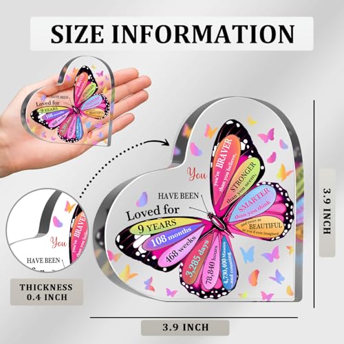 9 Year Old Girl Birthday Gifts, 9th Birthday Acrylic Sign, Inspirational Butterfly Keepsake Sign for Girls Boys, Happy 9 Birthday Gifts Idea for Daughter Girls, Table Desk for Home - style: 9th Birthday