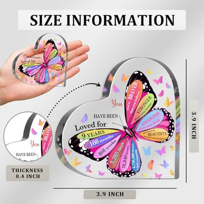 9 Year Old Girl Birthday Gifts, 9th Birthday Acrylic Sign, Inspirational Butterfly Keepsake Sign for Girls Boys, Happy 9 Birthday Gifts Idea for Daughter Girls, Table Desk for Home - style: 9th Birthday