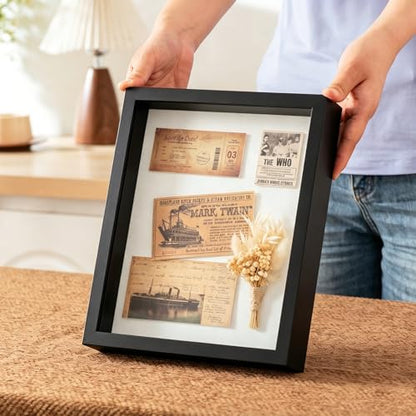 8x10 Shadow Box Frame with Ultra-Clear Glass & Soft Linen Back - color: Black+high Definition Panel + Shatter-proof Packaging, size: 8x10