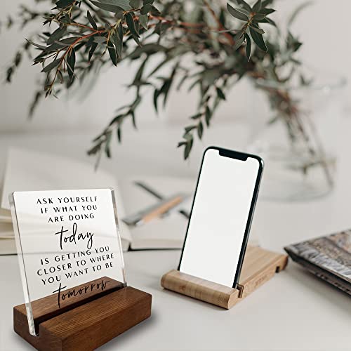 Inspirational Quotes Desk Sign, Motivational Minimalist Decor Art Acrylic Plaque With Wooden Stand Sign Home Office Desk Sign Gift for Women Colleague Friend Cowoker - style: Ask yourself