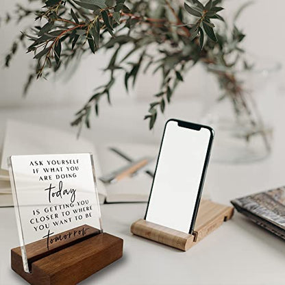 Inspirational Quotes Desk Sign, Motivational Minimalist Decor Art Acrylic Plaque With Wooden Stand Sign Home Office Desk Sign Gift for Women Colleague Friend Cowoker - style: Ask yourself