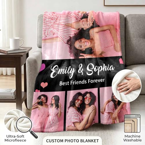 Custom Blanket with Photos Personalized Throw Blanket with Text Soft Fleece Blanket for Adult Family Friends Birthday Anniversary 4 Photos 50" x 60" - color: Multi16