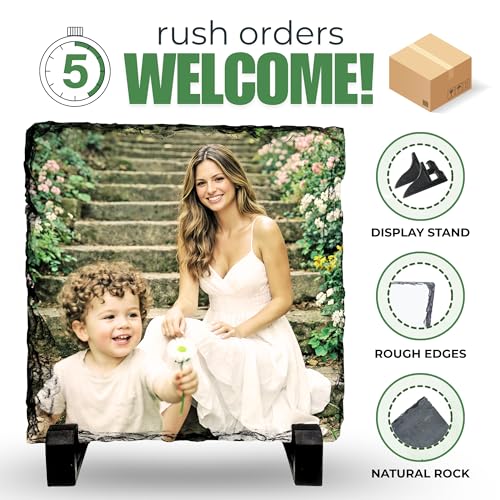 Personalized Photo Rock Slate Frame - Custom Stone Plaque Picture Frame - Mother's Day - Personalized Gift for Mom - Grandma Gift - Mother in Law Gifts - For Wife, New Mom Birthdays, Christmas - color: Mom-Slate