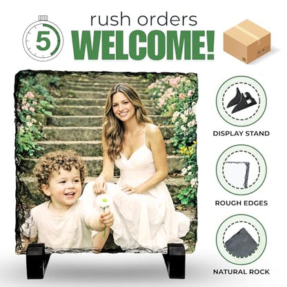Personalized Photo Rock Slate Frame - Custom Stone Plaque Picture Frame - Mother's Day - Personalized Gift for Mom - Grandma Gift - Mother in Law Gifts - For Wife, New Mom Birthdays, Christmas - color: Mom-Slate