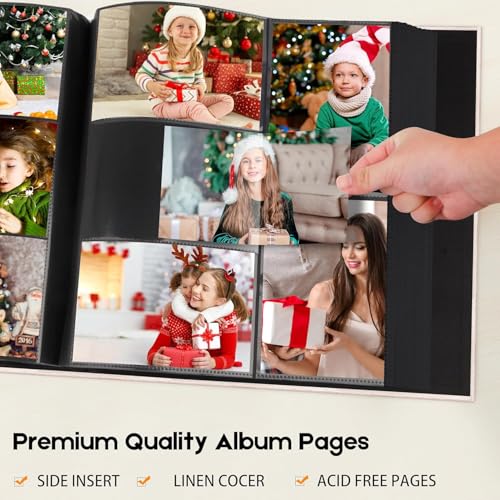 Aevdor Large Capacity 4x6 Photo Album, 1000 Photos, Linen Cover, Beige | Black Inner Pages, 3 Horizontal and 2 Vertical Pockets per Side, Front Photo Window, Family, Wedding & Travel Memories - color: Beige