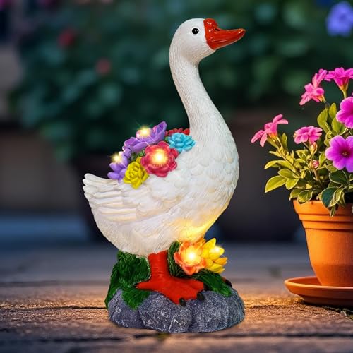 Solar Garden Goose Statue with Succulent Lights, Waterproof Outdoor Decor - color: Goose