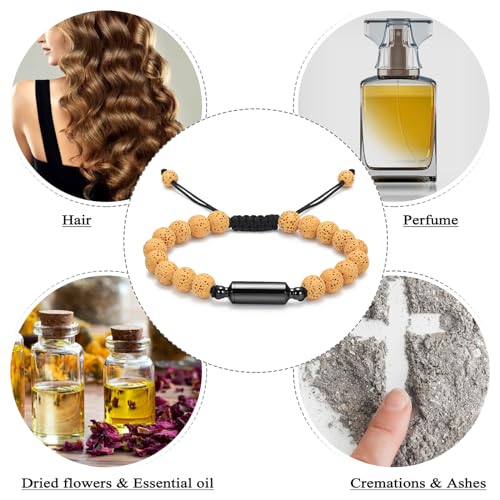 Oinsi Lava Rock Bracelet With Tube Memorial Urn Jewelry For Ashes Of Loved Ones Keepsake Cremation Bracelet Women Men Adjustable Length - color: Yellow