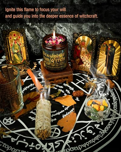 Season of The Witch Candle, Samhain Mabon Pagan Sabbat, Honoring The Craft Spirit Thinning Veil Crystal Intention Ritual Spell Witchy Gift. (Season of The Witch) - style: Season of the witch