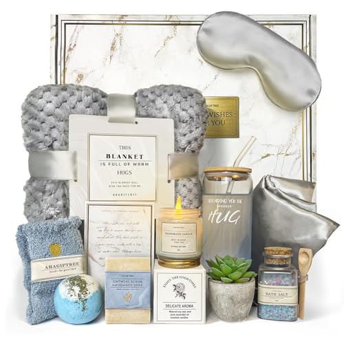 AHAGIFTREE Get Well Soon Gift Baskets For Women,Birthday,Mother's Gift, 12PC Sympathy Gifts, Care Package,Get Well Gifts for Women After Surgery,Grief,Condolences Gift Basket (grayish) - color: Gray