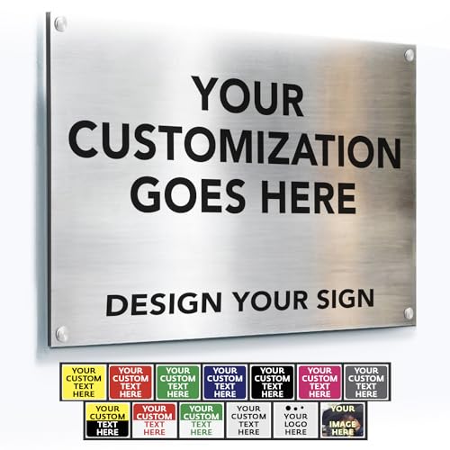 Custom Outdoor Aluminum Signs, Personalized Business Signs, Waterproof Silver Brushed Metal 14x10 In - color: Silver Brushed, size: 14x10 Inches
