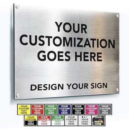 Custom Outdoor Aluminum Signs, Personalized Business Signs, Waterproof Silver Brushed Metal 12x8 In - color: Silver Brushed, size: 12x8 Inches