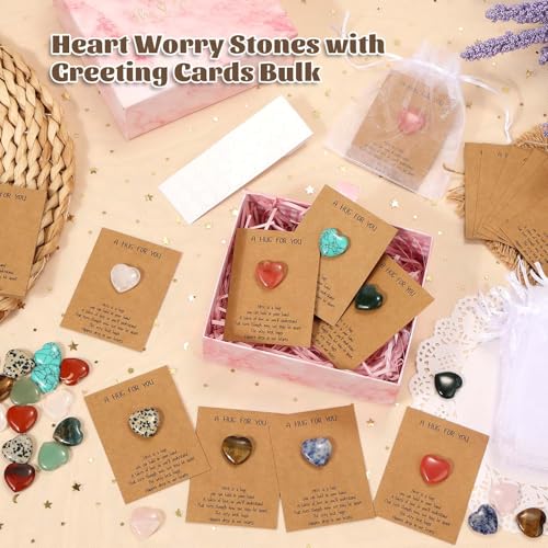 30 Pcs Heart Shaped Rocks with Hug Cards Set, 0.8" Polished Natural Stones
