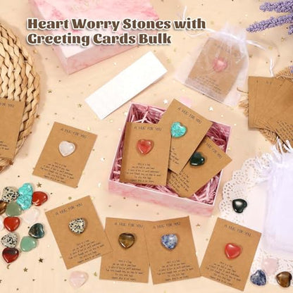 30 Pcs Heart Shaped Rocks with Hug Cards Set, 0.8" Polished Natural Stones