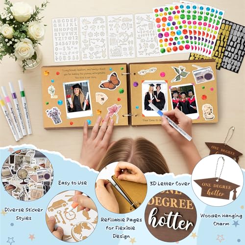 CY2SIDE Graduation Photo Album Scrapbook - 30Page One Degree Hotter Wooden Graduation Scrapbook Craft Kit School Day Memory Book DIY Class 2026 Graduate Handmade Album Gift for College Senior Grad - style: One Degree Hotter