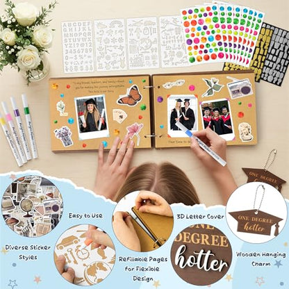 CY2SIDE Graduation Photo Album Scrapbook - 30Page One Degree Hotter Wooden Graduation Scrapbook Craft Kit School Day Memory Book DIY Class 2026 Graduate Handmade Album Gift for College Senior Grad - style: One Degree Hotter
