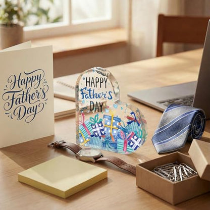 Smile Heart-Shaped Acrylic Tabletop Decor Happy Father's Day Box Design Desktop Plaque Indoor Home & Office Decor for Dad - style: Father's Day