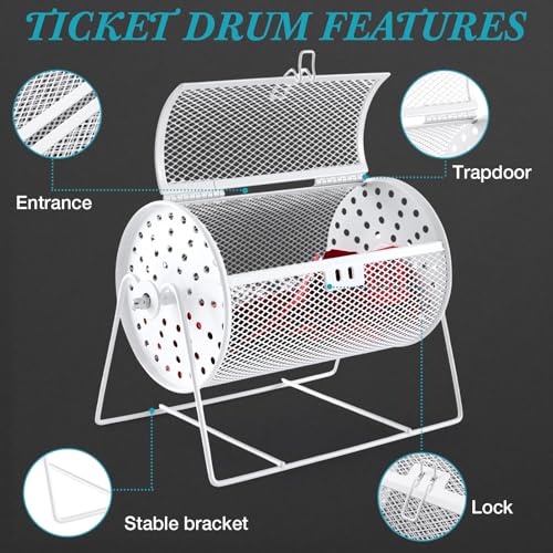 Teenyyou Raffle Drum Holds 600 Tickets, Metal Ticket Wheel Spinner with Stand, Raffle Tickets Cage for Games Events, Parties, School Drawings(Integrated Rotary,White,7.09" X 4.72", Small) - color: White, size: 7.09" X 4.72", Small, style: Integrated Rotar
