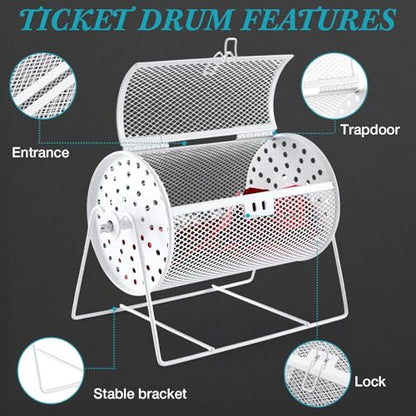 Teenyyou Raffle Drum Holds 600 Tickets, Metal Ticket Wheel Spinner with Stand, Raffle Tickets Cage for Games Events, Parties, School Drawings(Integrated Rotary,White,7.09" X 4.72", Small) - color: White, size: 7.09" X 4.72", Small, style: Integrated Rotar