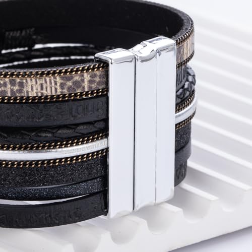 Tree of Life Inspirational Leather Wrap Bracelets Boho Western Cowgirl Cuff - color: Black