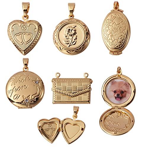 Gold Locket Picture Charms for Jewelry Making, 5Pcs | Vintage Charms, Heart Pendants, Photo Accessories, Jewelry Findings, DIY Memorial Craft Supplies for Necklaces and Keychains