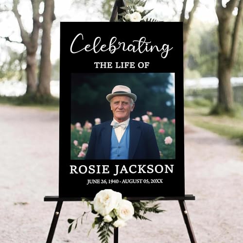 Personalized Elegant Celebration Of Life Welcome Sign, Memorial Picture Board, Celebration Of Life Decoration Yard Sign, Celebration Of Life Photo Displays, Black Background Simple #15 - color: Version15
