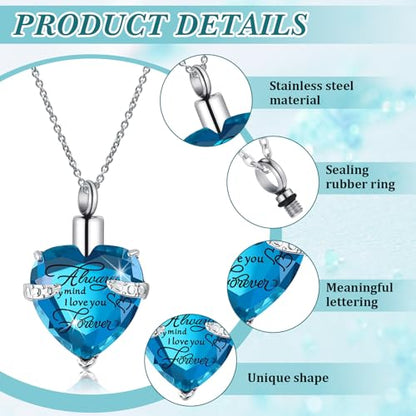 Huquary 16 Pcs Urn Necklace for Ashes Waterproof Stainless Steel Carved Ashes Locket with 8 Filling Kit Heart Cylinder Cross Cubic Fish Hook Jewelry for Ashes with Wing Diamond for Men Women - color: Light Blue