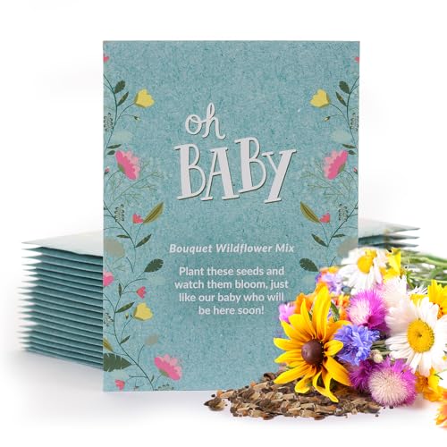 Bentley Oh Baby Wildflower Seed Packets, 25 Non-GMO Pre-Filled Favors for Baby Shower Guests, Wild Flower Party Gifts for Boys or Girls - style: Oh Baby Blue