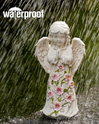 Nacome Solar Garden Outdoor Statues Angel with Succulent - color: White Angel