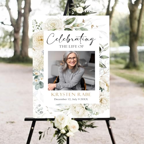 Greenery Funeral Sign, Memorial Sign, Celebration of Life Welcome, Eucalyptus Greenery Funeral Sign, Funeral program, Gold Frame Printable Celebration of Life Sign - color: #Version 15