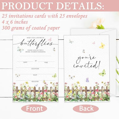 Lifetime of Butterflies Bridal Shower Invitations | Butterfly Spring Floral Bridal Shower Invites, 4x6 Set of 25 Wedding Invitations with Envelopes-A04 - style: lifetime of butterflies