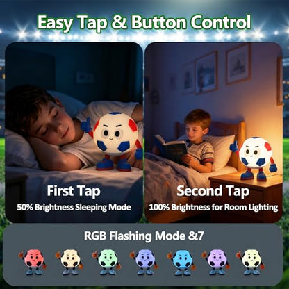 Soccer Gifts for Boys Girls, Soccer Night Light，Soft Silicone with Touch Control, 7 RGB Colors, Auto-Off, Dimmable, Rechargeable 1200mAh, Teen Kids Sports Fan Birthday Gifts (Blue&Red) - style: Soccer(Blue&Red)