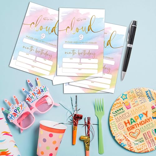 Birthday Invitations - 9th Birthday Invites with Envelopes(25-Count) - We're on Cloud 9 Fill-in Party Invite Cards for Boys Girls Kids Party Supplies Favors Decorations - A21 - style: We're on Cloud 9