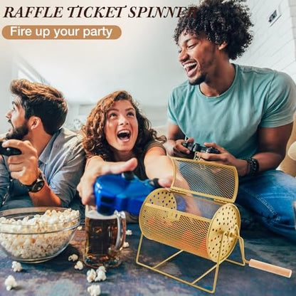 Teenyyou Raffle Drum Holds 600 Tickets, Metal Ticket Wheel Spinner with Stand, Raffle Tickets Cage for Games Events, Parties, School Drawings( Crank Handle, Gold, 7.09" x 4.72", Small) - color: Gold, size: 7.09" X 4.72", Small, style: Crank Handle