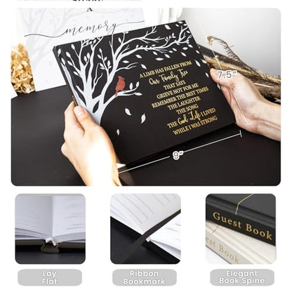 Cardinal Funeral Guest Book for Memorial Service, Memorial Sign in Book | 320 Entries, Table Sign Card Included, Gold Stamping, Twill-Textured Paper Cover, Celebration of Life Keepsake, 9x7.5" - color: Cardinal