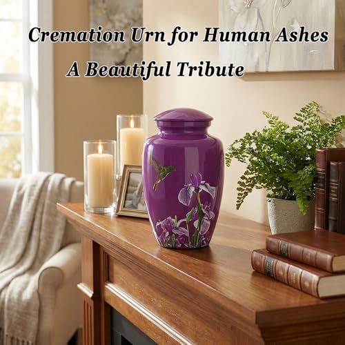 Purple Hummingbird Cremation Urn for Ashes Adult Female Male | Large Urn for Human Ashes Women and Men,Decorative Burial Urn for Mom/Mother/Grandma/Sister(up to 200 lbs) - size: Large,Hummingbird